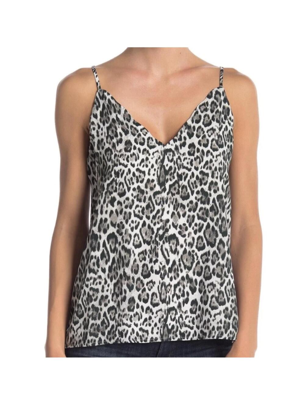 Socialite Gray Leopard Print V Neck Cami Tank Top L